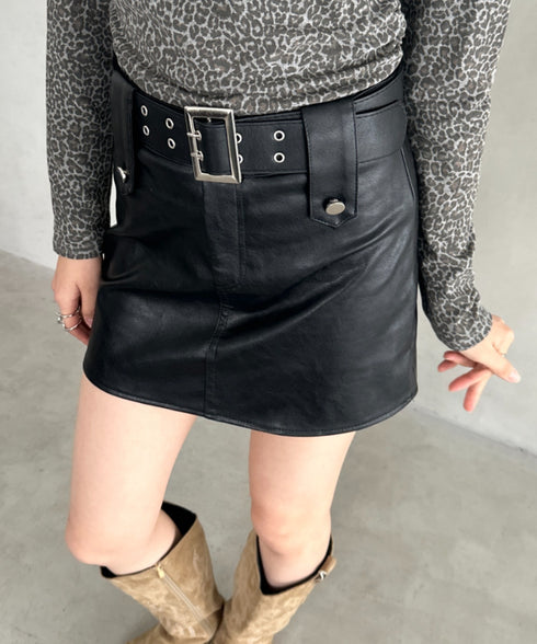 ベルト付きPUミニスカート | BA2253023 | ブラック