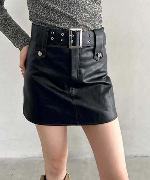 ベルト付きPUミニスカート | BA2253023 | ブラック