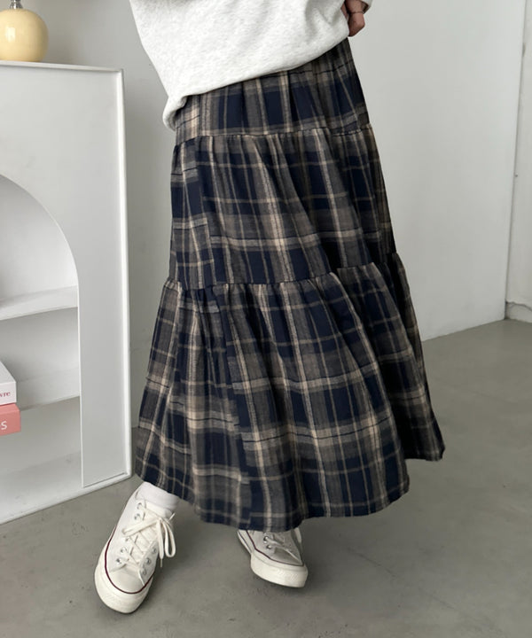 レトロチェック柄ティアードスカート | CL2256053 | ネイビー