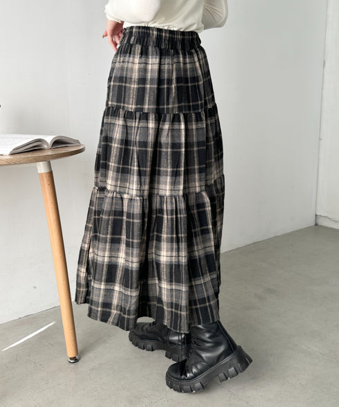 レトロチェック柄ティアードスカート | CL2256053 | ブラック