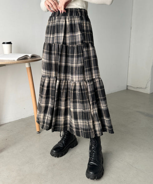 レトロチェック柄ティアードスカート | CL2256053 | ブラック