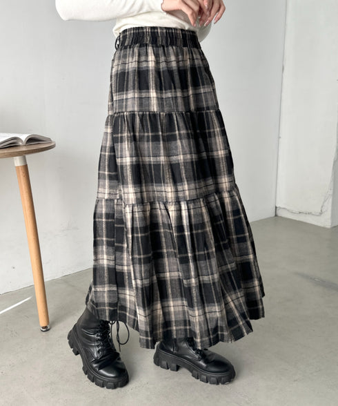 レトロチェック柄ティアードスカート | CL2256053 | ブラック