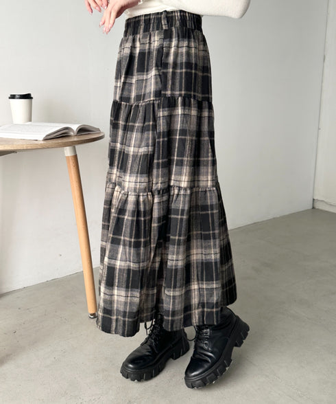 レトロチェック柄ティアードスカート | CL2256053 | ブラック