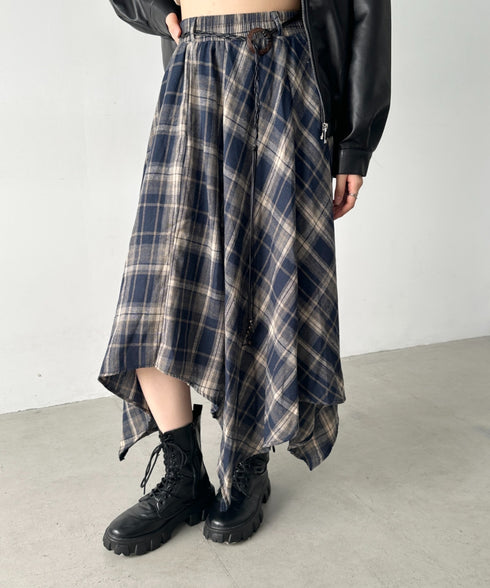 アシンメトリーチェックスカート | BA2253024 | ネイビー