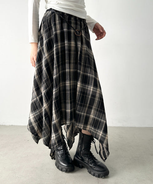 アシンメトリーチェックスカート | BA2253024 | ブラック