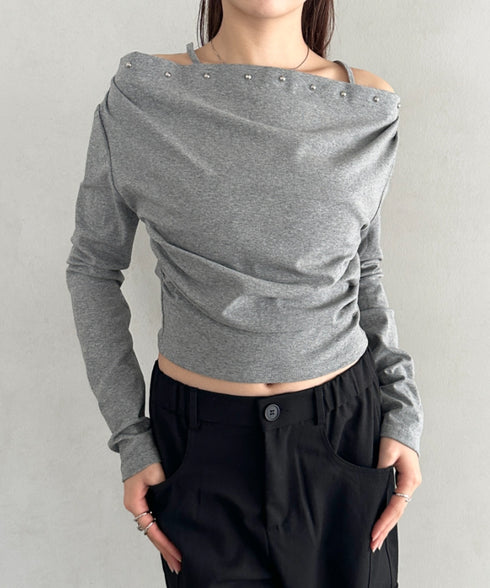 スタッズオフショルサイドギャザートップス | BA2253026 | グレー