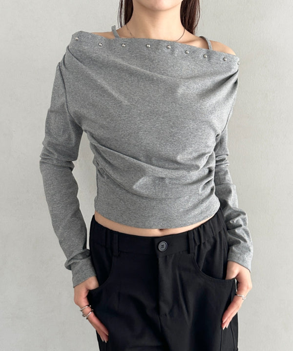 スタッズオフショルサイドギャザートップス | BA2253026 | グレー