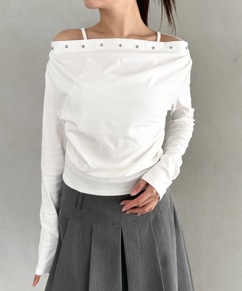 スタッズオフショルサイドギャザートップス | BA2253026 | ホワイト
