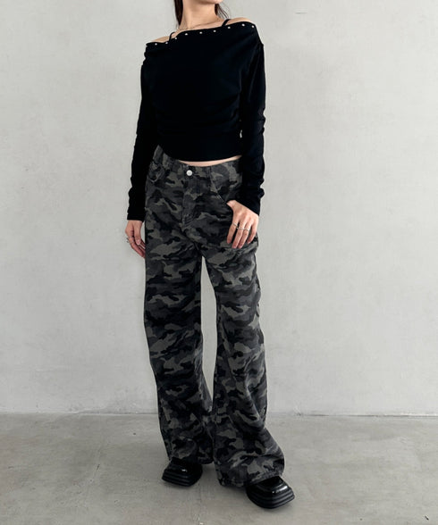 スタッズオフショルサイドギャザートップス | BA2253026 | ブラック