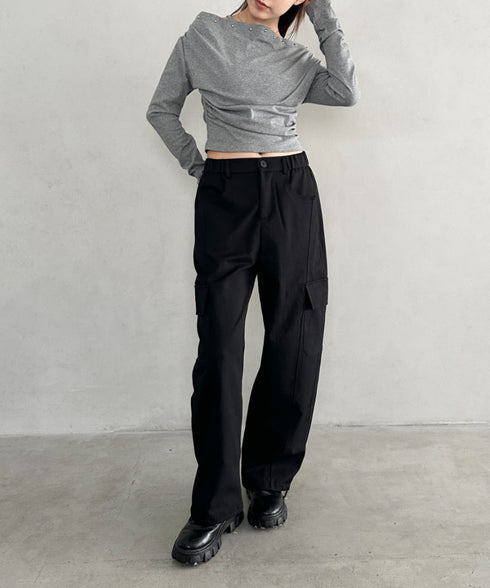 スタッズオフショルサイドギャザートップス | BA2253026 | グレー