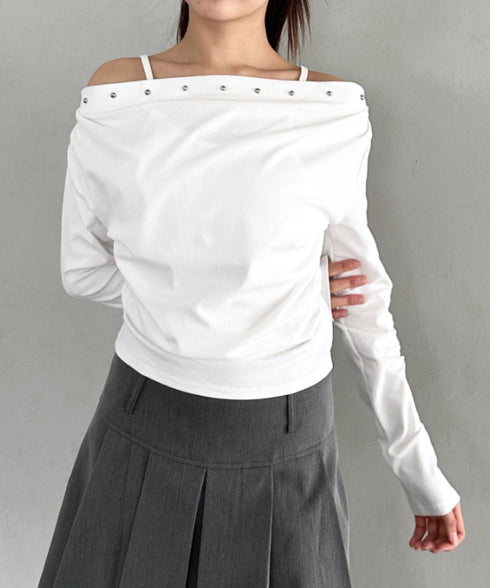 スタッズオフショルサイドギャザートップス | BA2253026 | ホワイト