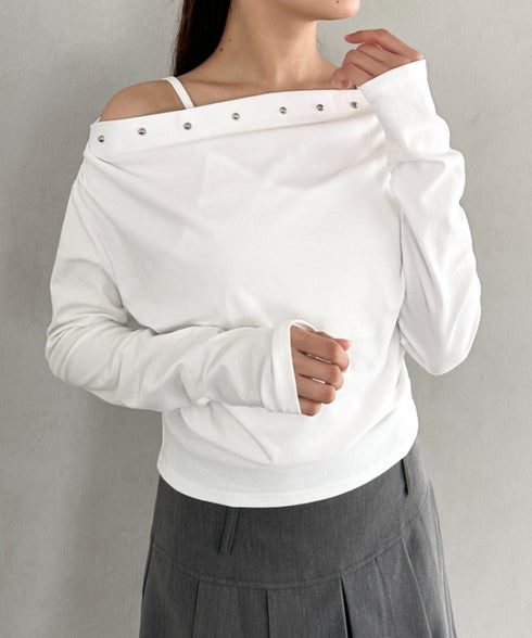 スタッズオフショルサイドギャザートップス | BA2253026 | ホワイト