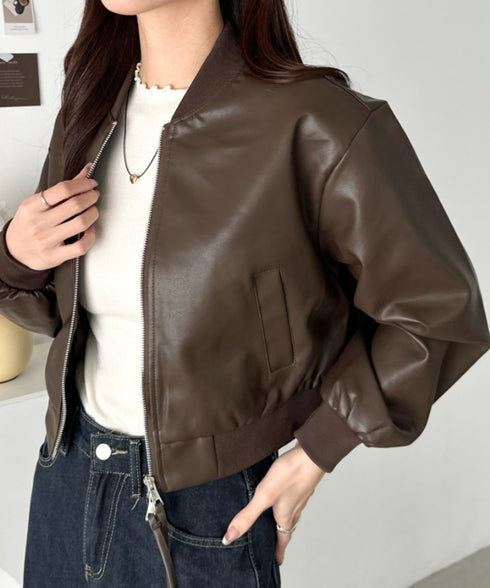 ノーカラーPUショート丈ブルゾン | CL2253032 | ブラウン