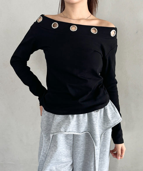 アイレットデザインオフショル長袖トップス | BA2253027 | ブラック