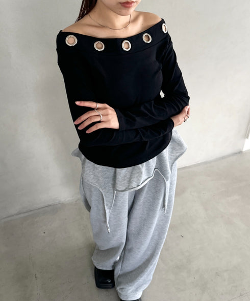 アイレットデザインオフショル長袖トップス | BA2253027 | ブラック