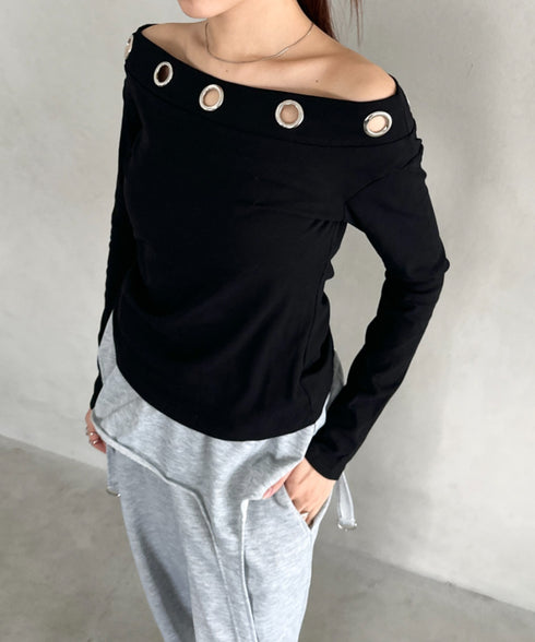 アイレットデザインオフショル長袖トップス | BA2253027 | ブラック