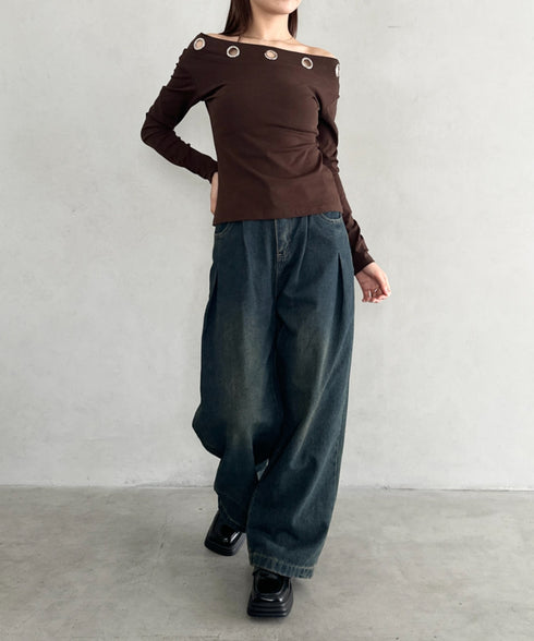 アイレットデザインオフショル長袖トップス | BA2253027 | ブラウン