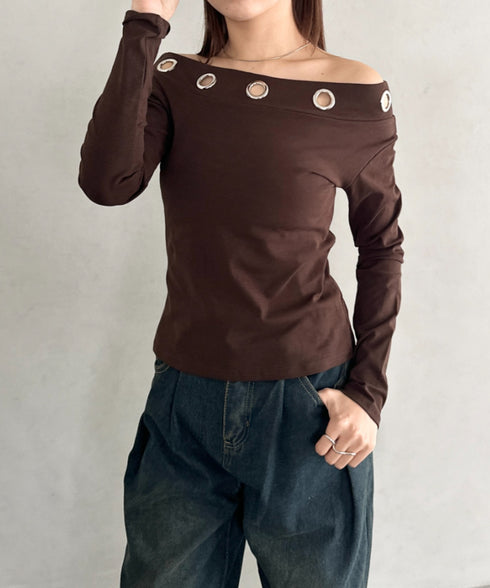 アイレットデザインオフショル長袖トップス | BA2253027 | ブラウン