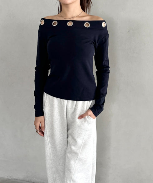 アイレットデザインオフショル長袖トップス | BA2253027 | ネイビー