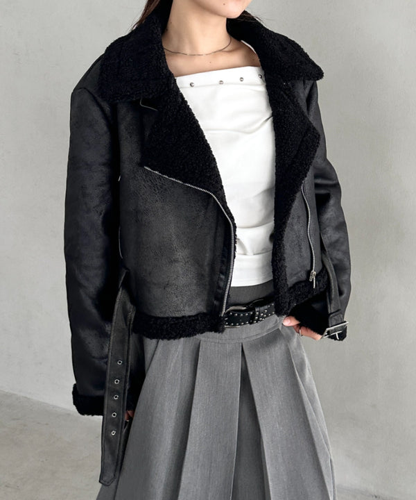 ショート丈PUムートンジャケット | BA2254002 | ブラック