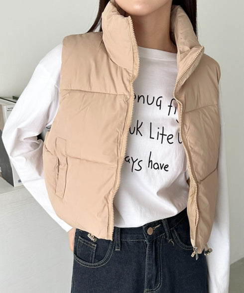 スタンドカラーコンパクトショート丈中綿ベスト | CL2256055 | ベージュ