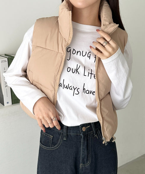 スタンドカラーコンパクトショート丈中綿ベスト | CL2256055 | ベージュ