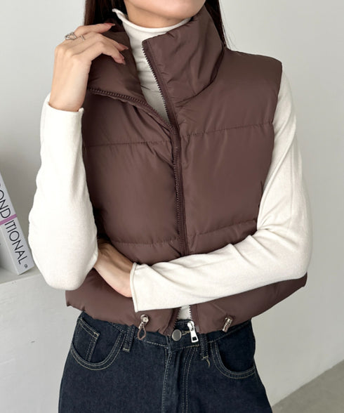 スタンドカラーコンパクトショート丈中綿ベスト | CL2256055 | ブラウン