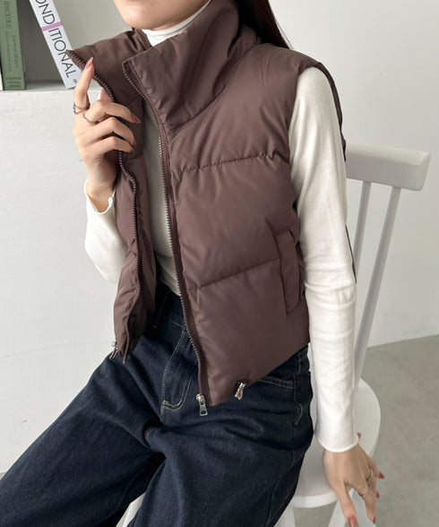 スタンドカラーコンパクトショート丈中綿ベスト | CL2256055 | ブラウン