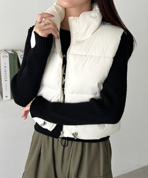 スタンドカラーコンパクトショート丈中綿ベスト | CL2256055 | アイボリー