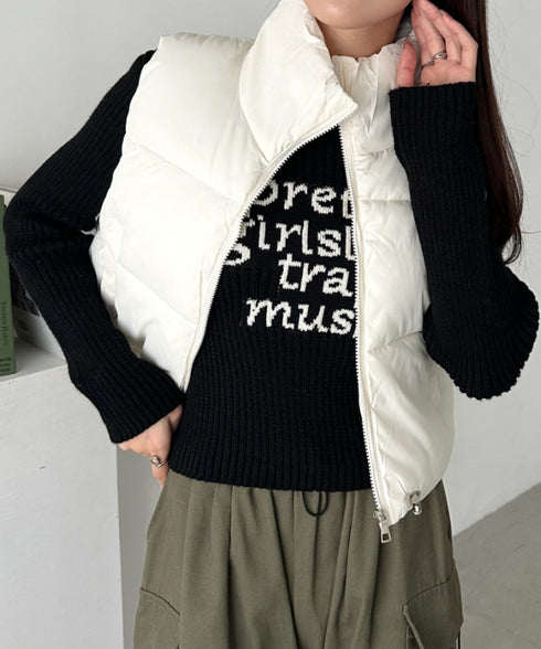 スタンドカラーコンパクトショート丈中綿ベスト | CL2256055 | アイボリー