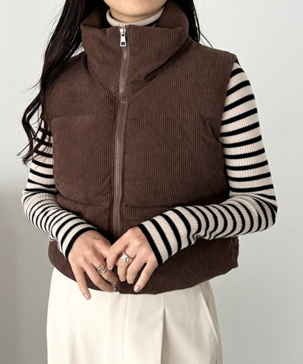 スタンドカラーコーデュロイ中綿ベスト | CL2256056 | ブラウン