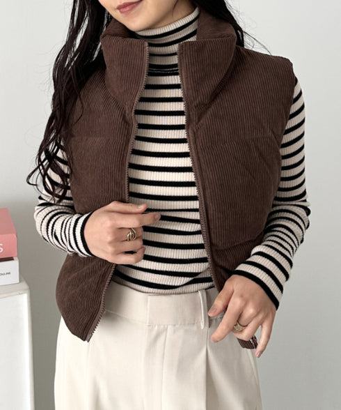 スタンドカラーコーデュロイ中綿ベスト | CL2256056 | ブラウン