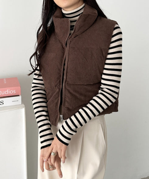 スタンドカラーコーデュロイ中綿ベスト | CL2256056 | ブラウン