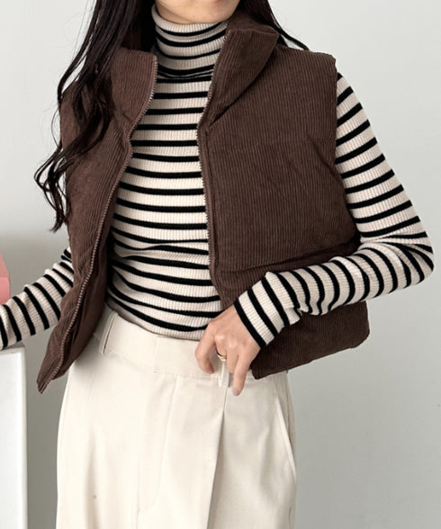 スタンドカラーコーデュロイ中綿ベスト | CL2256056 | ブラウン
