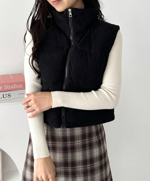 スタンドカラーコーデュロイ中綿ベスト | CL2256056 | ブラック