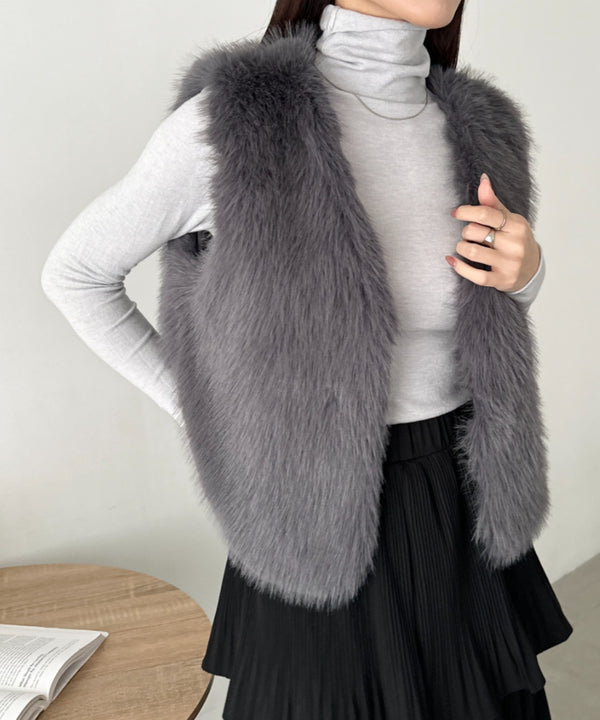 ノーカラーショート丈ファーベスト | CL2256057 | グレー