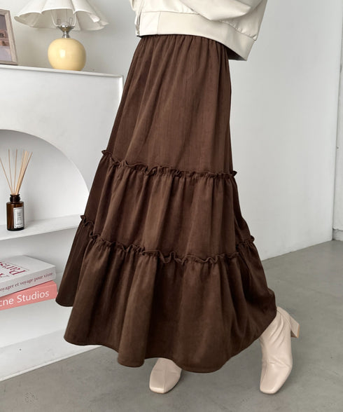 コーデュロイティアードロングスカート | CL2256062 | ブラウン