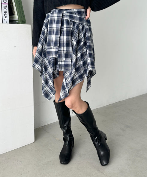 チェックシャツ巻き風ミニスカート | CL2253034 | ネイビー