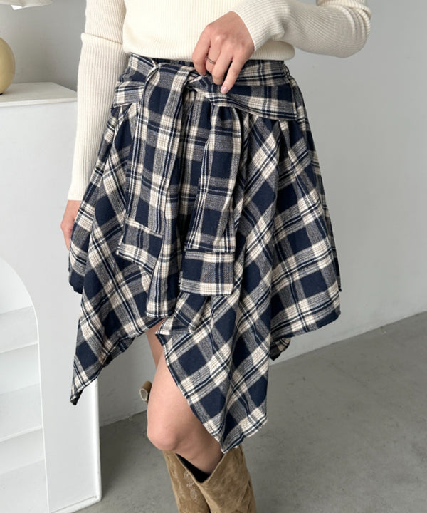 チェックシャツ巻き風ミニスカート | CL2253034 | ダークネイビー