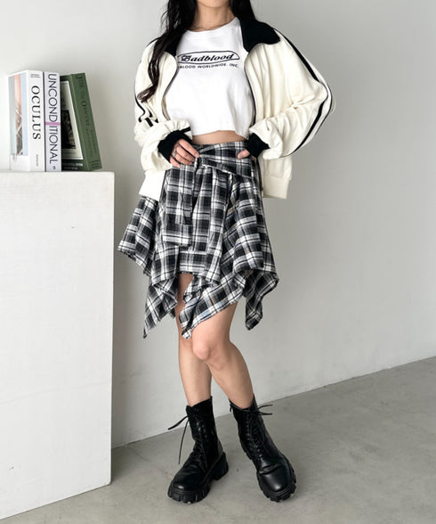 チェックシャツ巻き風ミニスカート | CL2253034 | ブラック