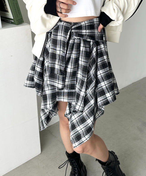 チェックシャツ巻き風ミニスカート | CL2253034 | ブラック