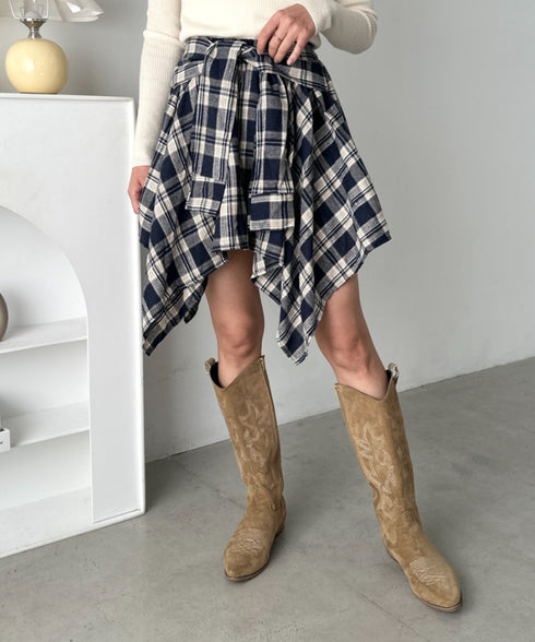 チェックシャツ巻き風ミニスカート | CL2253034 | ダークネイビー