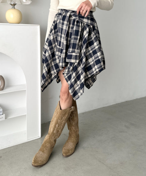 チェックシャツ巻き風ミニスカート | CL2253034 | ダークネイビー