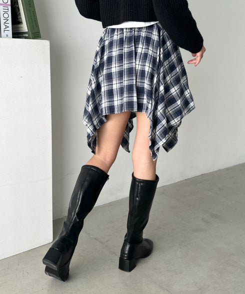 チェックシャツ巻き風ミニスカート | CL2253034 | ネイビー