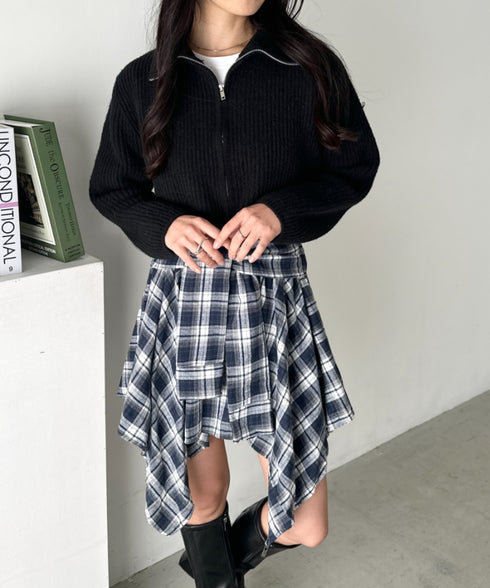 チェックシャツ巻き風ミニスカート | CL2253034 | ネイビー