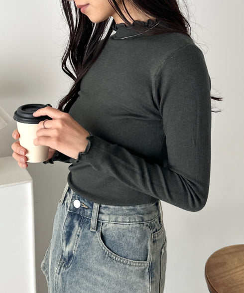 メロウフリル長袖トップス | CL2256065 | チャコールグレー
