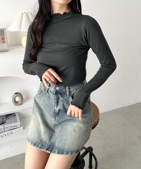 メロウフリル長袖トップス | CL2256065 | チャコールグレー