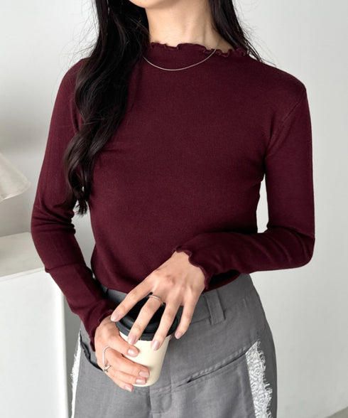 メロウフリル長袖トップス | CL2256065 | ワインレッド