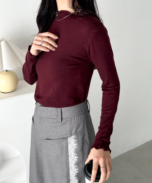 メロウフリル長袖トップス | CL2256065 | ワインレッド