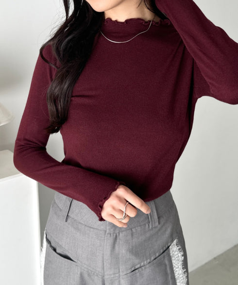 メロウフリル長袖トップス | CL2256065 | ワインレッド
